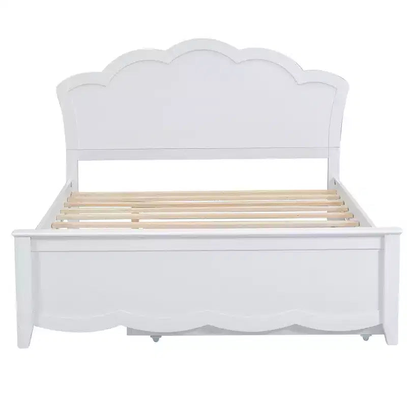 Lit Plateforme Moderne en Bois Luxystar avec Tête de Lit et Lit Gigogne, Blanc