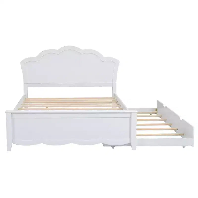 Lit Plateforme Moderne en Bois Luxystar avec Tête de Lit et Lit Gigogne, Blanc