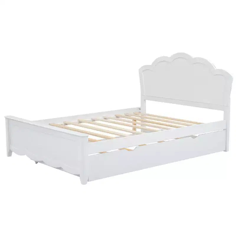 Lit Plateforme Moderne en Bois Luxystar avec Tête de Lit et Lit Gigogne, Blanc