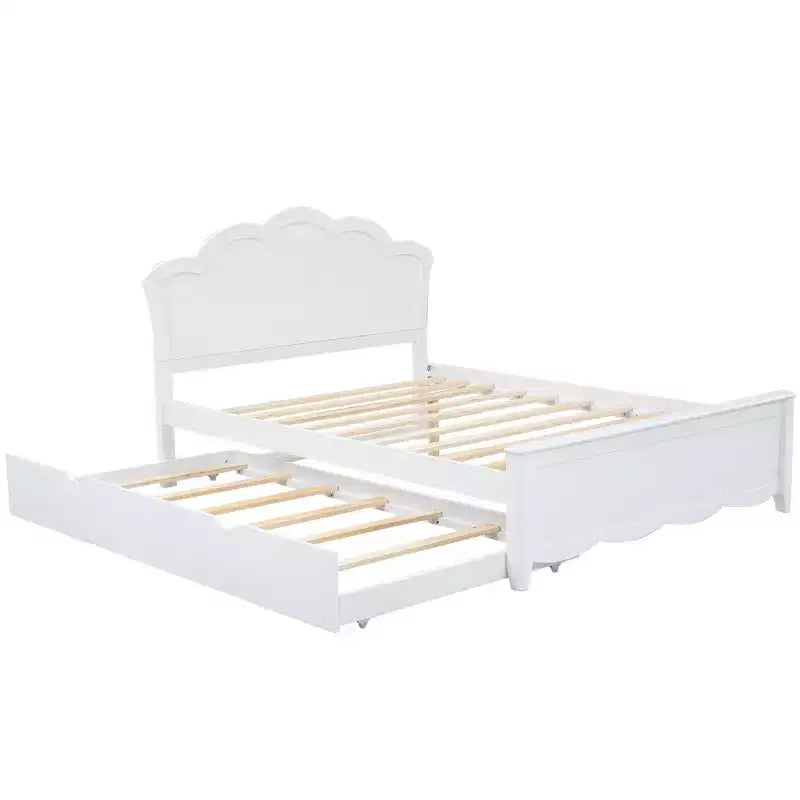 Lit Plateforme Moderne en Bois Luxystar avec Tête de Lit et Lit Gigogne, Blanc