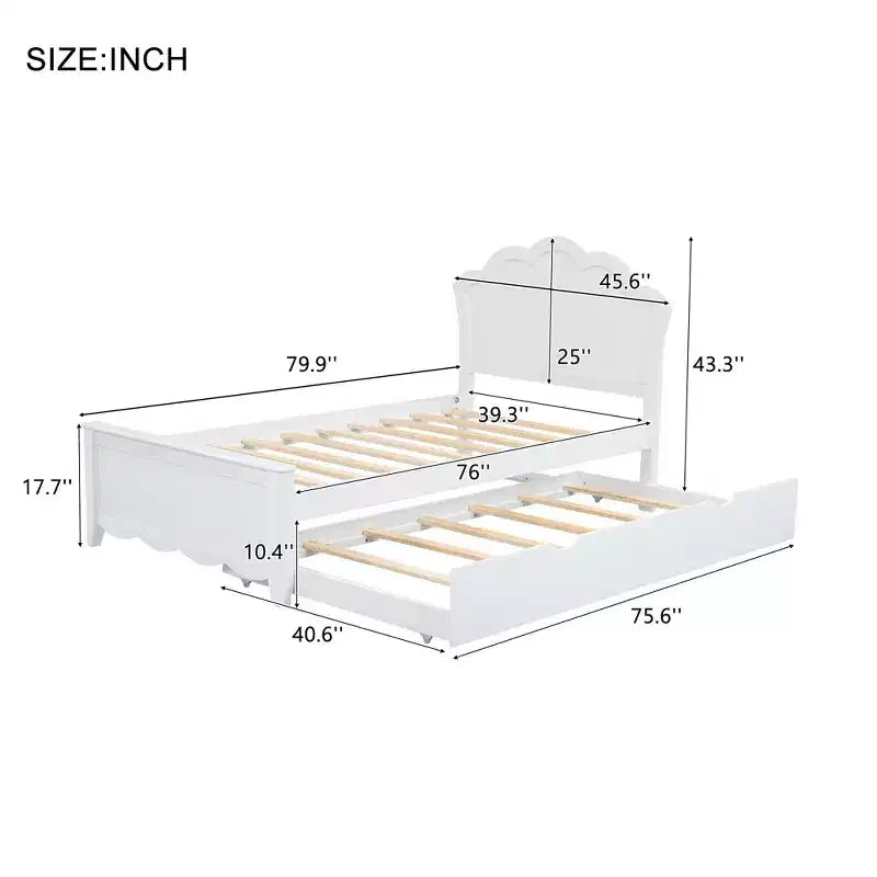 Lit Plateforme Moderne en Bois Luxystar avec Tête de Lit et Lit Gigogne, Blanc