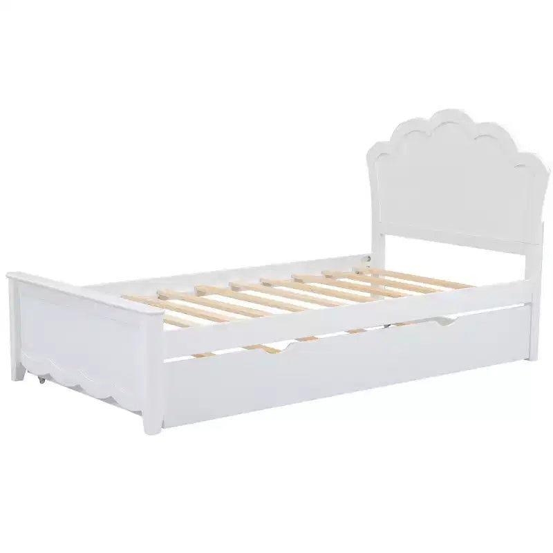 Lit Plateforme Moderne en Bois Luxystar avec Tête de Lit et Lit Gigogne, Blanc