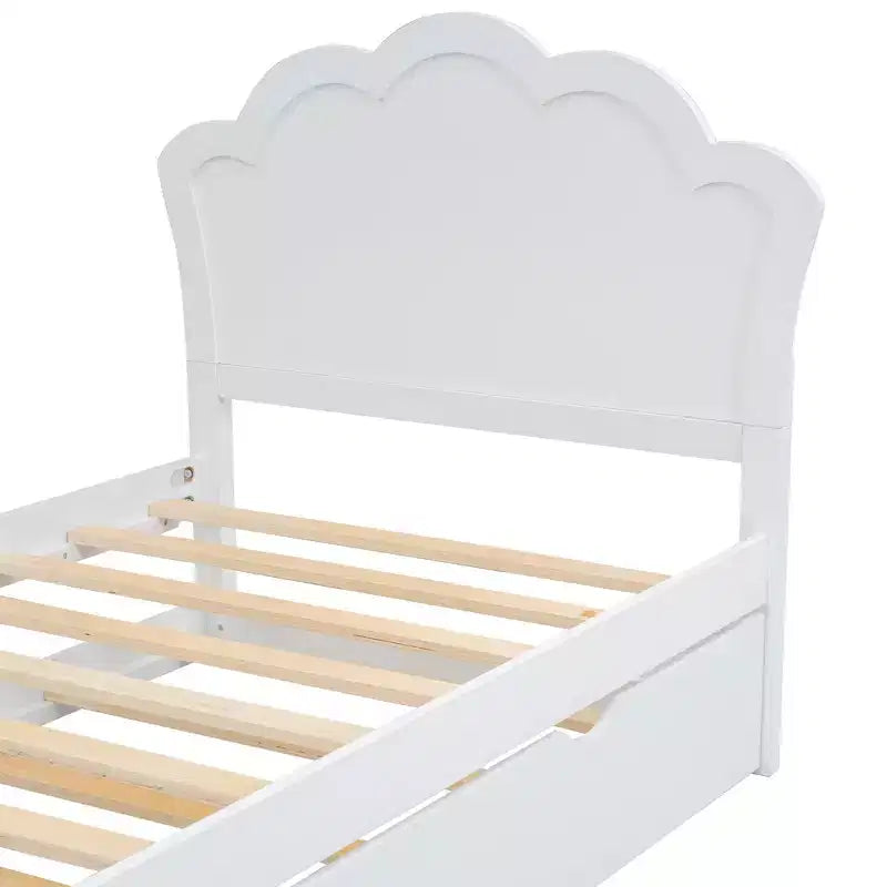 Lit Plateforme Moderne en Bois Luxystar avec Tête de Lit et Lit Gigogne, Blanc