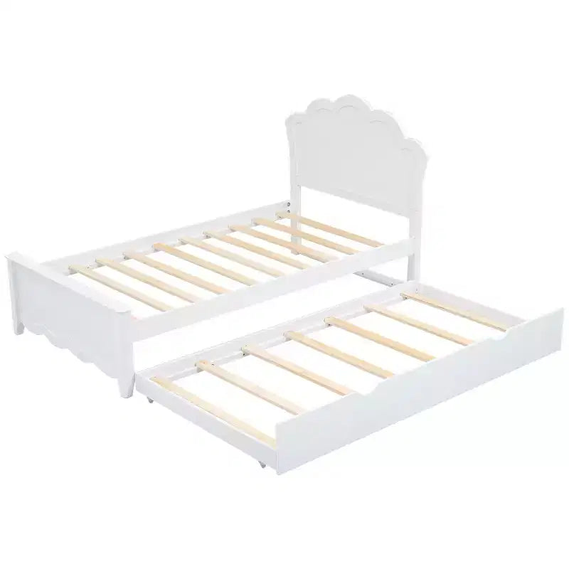 Lit Plateforme Moderne en Bois Luxystar avec Tête de Lit et Lit Gigogne, Blanc