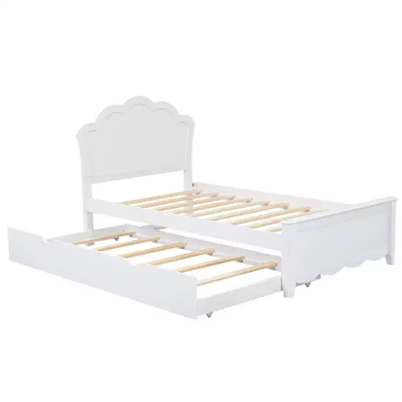 Lit Plateforme Moderne en Bois Luxystar avec Tête de Lit et Lit Gigogne, Blanc