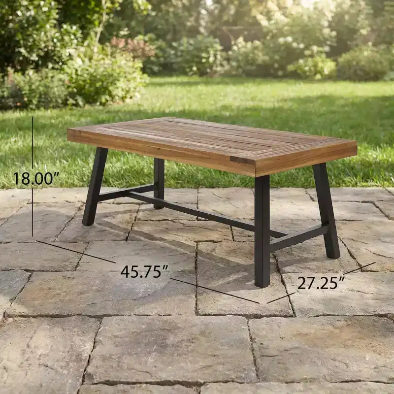 Table basse de 116,2 cm de large en bois d'acacia de style industriel JVNOXK avec un cadre en métal enduit, parfaite pour les réunions de famille