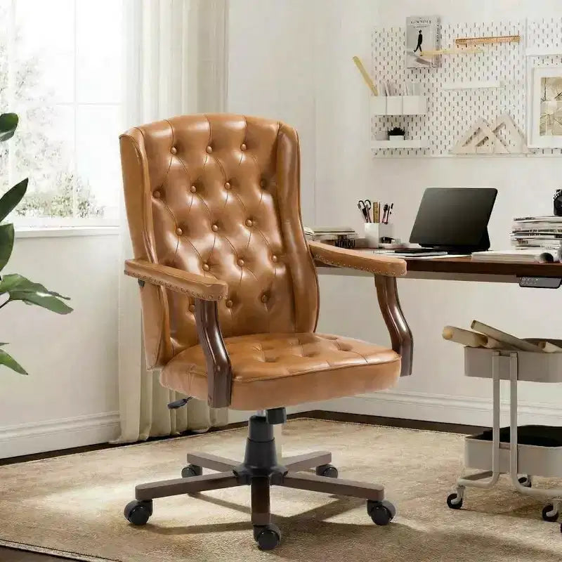 Executive Wingback Office Chair, Ergonomic Faux Leather Computer Desk Chair with Lumbar Support, Adjustable Swivel Task Seating for Home Office