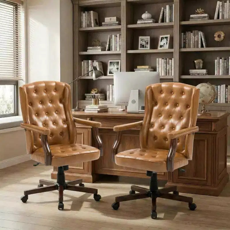 Executive Wingback Office Chair, Ergonomic Faux Leather Computer Desk Chair with Lumbar Support, Adjustable Swivel Task Seating for Home Office