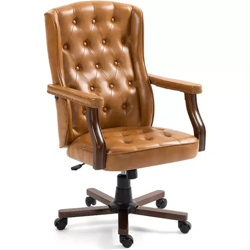 Executive Wingback Office Chair, Ergonomic Faux Leather Computer Desk Chair with Lumbar Support, Adjustable Swivel Task Seating for Home Office