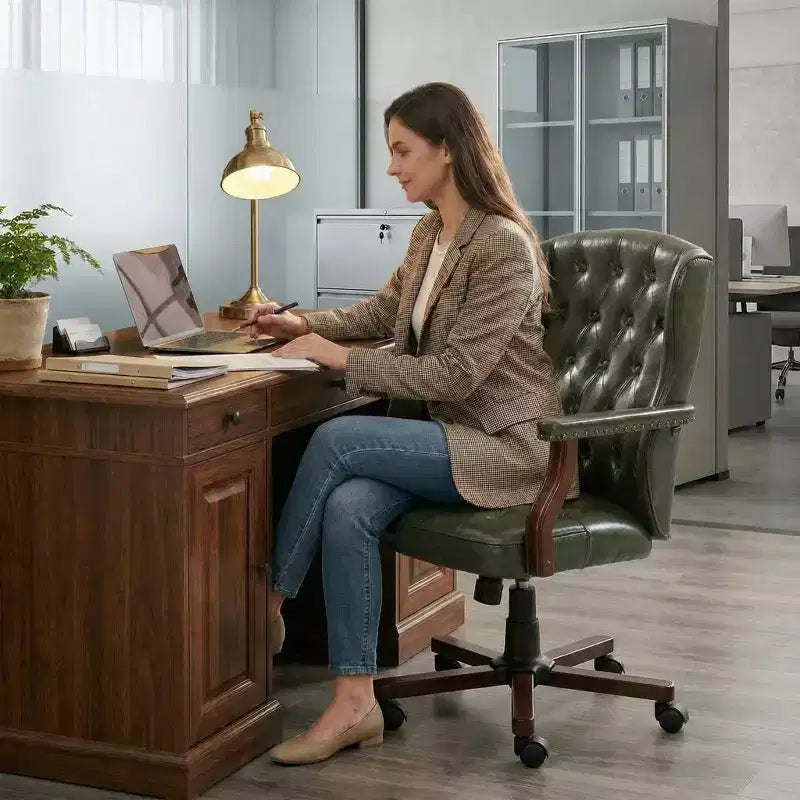 Executive Wingback Office Chair, Ergonomic Faux Leather Computer Desk Chair with Lumbar Support, Adjustable Swivel Task Seating for Home Office