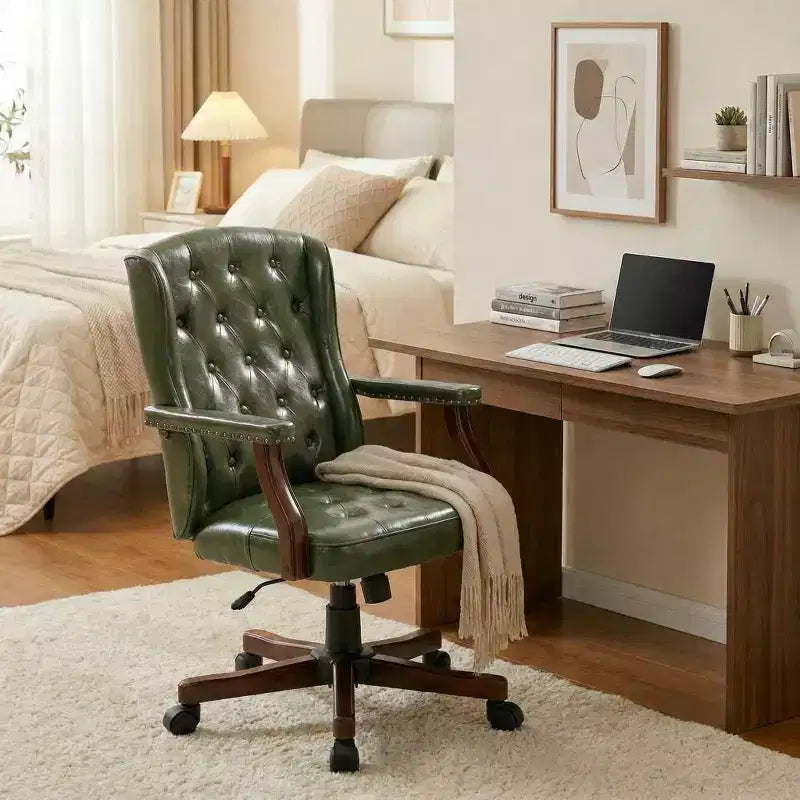 Executive Wingback Office Chair, Ergonomic Faux Leather Computer Desk Chair with Lumbar Support, Adjustable Swivel Task Seating for Home Office