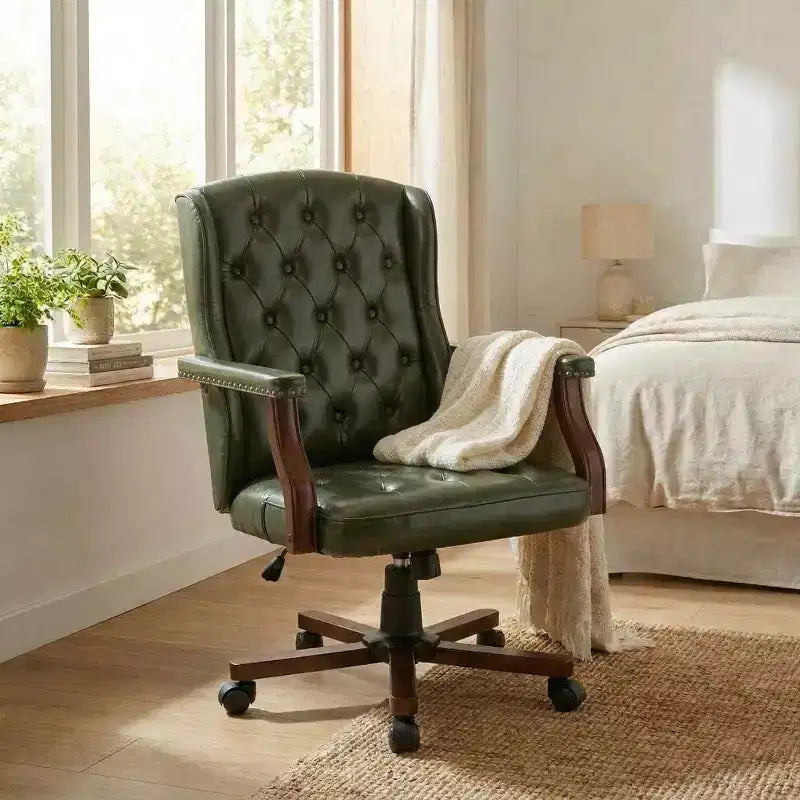 Executive Wingback Office Chair, Ergonomic Faux Leather Computer Desk Chair with Lumbar Support, Adjustable Swivel Task Seating for Home Office