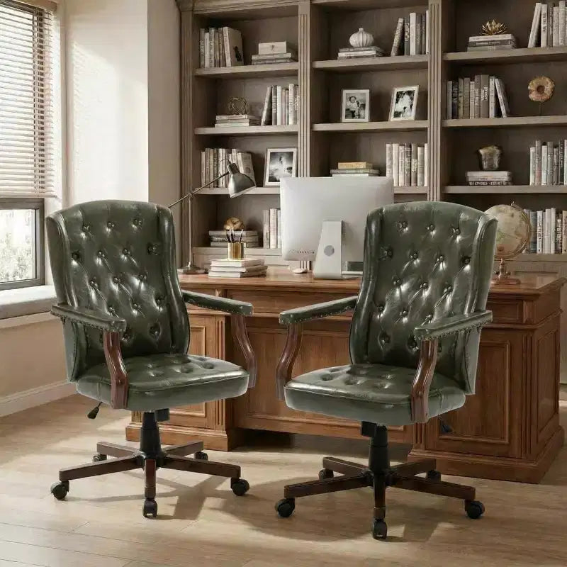 Executive Wingback Office Chair, Ergonomic Faux Leather Computer Desk Chair with Lumbar Support, Adjustable Swivel Task Seating for Home Office