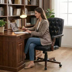 Executive Wingback Office Chair, Ergonomic Faux Leather Computer Desk Chair with Lumbar Support, Adjustable Swivel Task Seating for Home Office