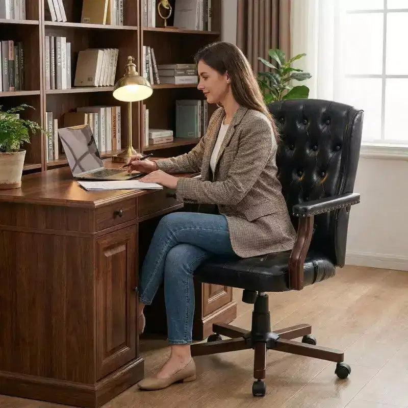 Executive Wingback Office Chair, Ergonomic Faux Leather Computer Desk Chair with Lumbar Support, Adjustable Swivel Task Seating for Home Office
