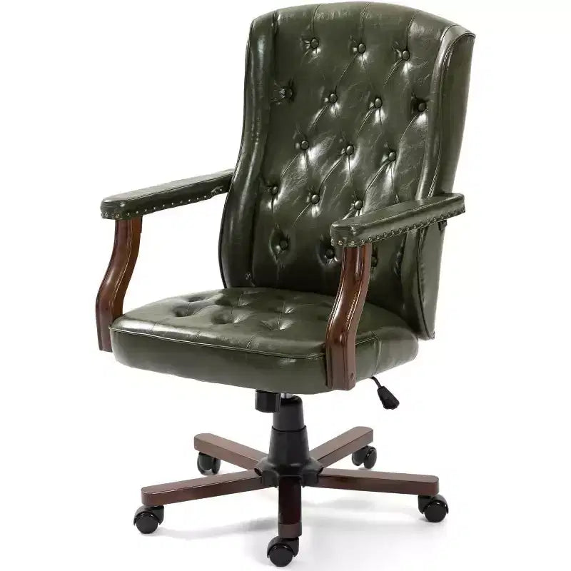 Executive Wingback Office Chair, Ergonomic Faux Leather Computer Desk Chair with Lumbar Support, Adjustable Swivel Task Seating for Home Office
