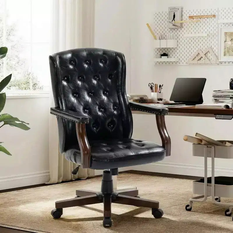 Executive Wingback Office Chair, Ergonomic Faux Leather Computer Desk Chair with Lumbar Support, Adjustable Swivel Task Seating for Home Office