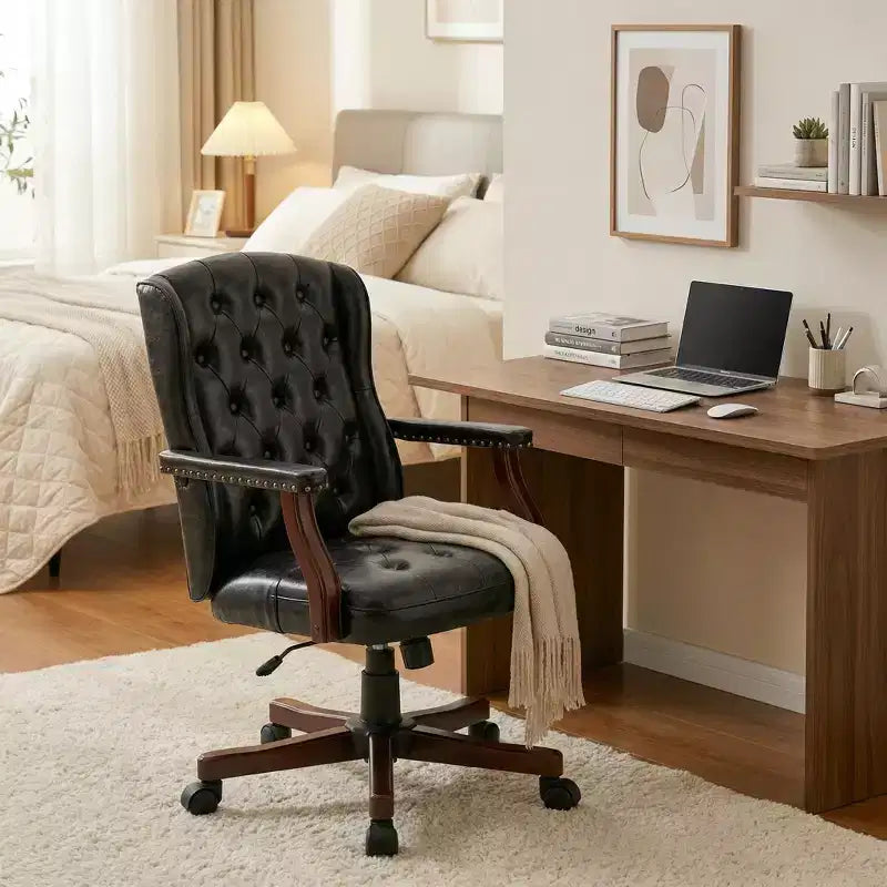 Executive Wingback Office Chair, Ergonomic Faux Leather Computer Desk Chair with Lumbar Support, Adjustable Swivel Task Seating for Home Office
