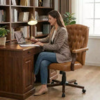 Executive Wingback Office Chair, Ergonomic Faux Leather Computer Desk Chair with Lumbar Support, Adjustable Swivel Task Seating for Home Office