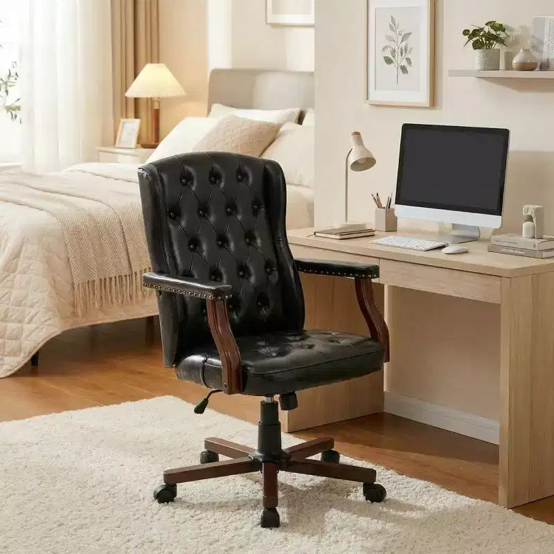 Executive Wingback Office Chair, Ergonomic Faux Leather Computer Desk Chair with Lumbar Support, Adjustable Swivel Task Seating for Home Office