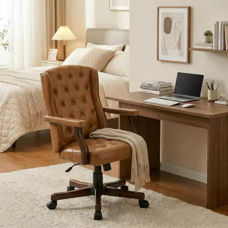 Executive Wingback Office Chair, Ergonomic Faux Leather Computer Desk Chair with Lumbar Support, Adjustable Swivel Task Seating for Home Office