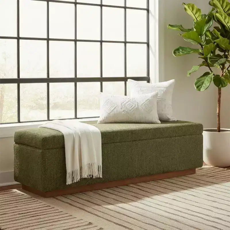 Banc de rangement capitonné moderne de 60 po, banc de bout de lit pour chambre à coucher, banc d'entrée en tissu avec rangement caché et cadre en bois - Panipeachy
