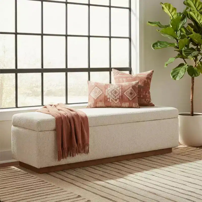 Banc de rangement capitonné moderne de 60 po, banc de bout de lit pour chambre à coucher, banc d'entrée en tissu avec rangement caché et cadre en bois - Panipeachy