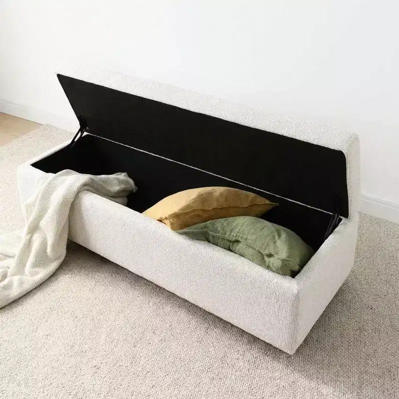 Banc de rangement capitonné moderne de 60 po, banc de bout de lit pour chambre à coucher, banc d'entrée en tissu avec rangement caché et cadre en bois - Panipeachy