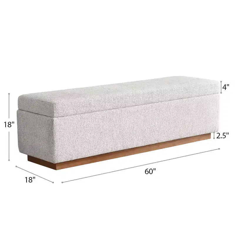 Banc de rangement capitonné moderne de 60 po, banc de bout de lit pour chambre à coucher, banc d'entrée en tissu avec rangement caché et cadre en bois - Panipeachy