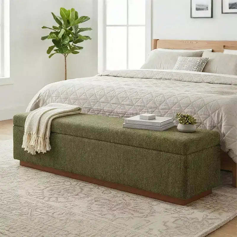 Banc de rangement capitonné moderne de 60 po, banc de bout de lit pour chambre à coucher, banc d'entrée en tissu avec rangement caché et cadre en bois - Panipeachy