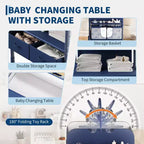 Table à langer pliable et portable, station de change avec tiroirs et roulettes, organisateur de nurserie mobile à hauteur réglable