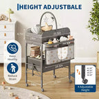 Table à langer pliable et portable, station de change avec tiroirs et roulettes, organisateur de nurserie mobile à hauteur réglable