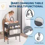 Table à langer pliable et portable, station de change avec tiroirs et roulettes, organisateur de nurserie mobile à hauteur réglable