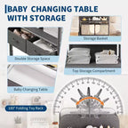 Table à langer pliable et portable, station de change avec tiroirs et roulettes, organisateur de nurserie mobile à hauteur réglable