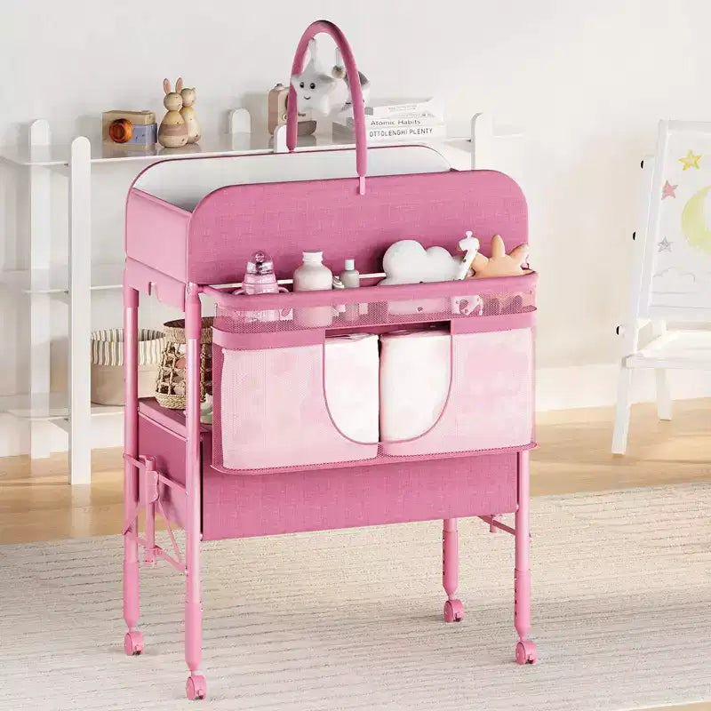 Table à langer pliable et portable, station de change avec tiroirs et roulettes, organisateur de nurserie mobile à hauteur réglable