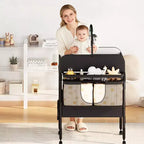 Table à langer pliable et portable, station de change avec tiroirs et roulettes, organisateur de nurserie mobile à hauteur réglable
