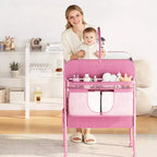 Table à langer pliable et portable, station de change avec tiroirs et roulettes, organisateur de nurserie mobile à hauteur réglable