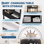 Table à langer pliable et portable, station de change avec tiroirs et roulettes, organisateur de nurserie mobile à hauteur réglable