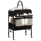 Portable Collapsible Baby Changing Table, Diaper Station with Drawers & Wheels, Adjustable Height Mobile Nursery Organizer