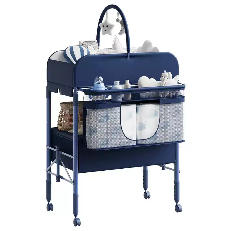 Table à langer pliable et portable, station de change avec tiroirs et roulettes, organisateur de nurserie mobile à hauteur réglable
