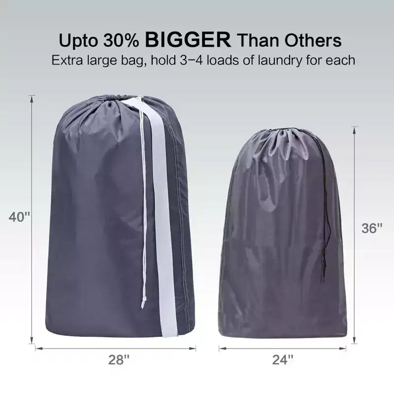 Narwey 2 Pack XL Nylon Laundry Bag with Strap, Large Dirty Garments Organizer