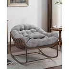 Fauteuil à bascule d'extérieur Papasan surdimensionné, design ergonomique, osier durable, coussin résistant aux intempéries supporte jusqu'à 204 kg