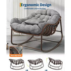 Fauteuil à bascule d'extérieur Papasan surdimensionné, design ergonomique, osier durable, coussin résistant aux intempéries supporte jusqu'à 204 kg