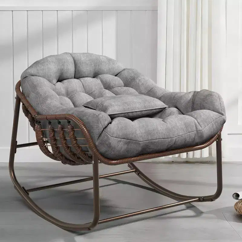 Fauteuil à bascule d'extérieur Papasan surdimensionné, design ergonomique, osier durable, coussin résistant aux intempéries supporte jusqu'à 204 kg