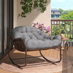 Fauteuil à bascule d'extérieur Papasan surdimensionné, design ergonomique, osier durable, coussin résistant aux intempéries supporte jusqu'à 204 kg