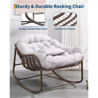 Fauteuil à bascule d'extérieur Papasan surdimensionné, design ergonomique, osier durable, coussin résistant aux intempéries supporte jusqu'à 204 kg