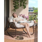 Fauteuil à bascule d'extérieur Papasan surdimensionné, design ergonomique, osier durable, coussin résistant aux intempéries supporte jusqu'à 204 kg
