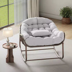 Fauteuil à bascule d'extérieur Papasan surdimensionné, design ergonomique, osier durable, coussin résistant aux intempéries supporte jusqu'à 204 kg