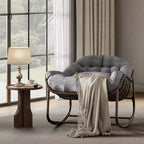 Fauteuil à bascule d'extérieur Papasan surdimensionné, design ergonomique, osier durable, coussin résistant aux intempéries supporte jusqu'à 204 kg