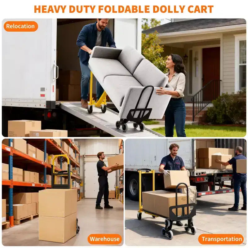 3-in-1 Stair Climbing Hand Truck, Heavy Duty Convertible Flat Cart with Folding Design & Elastic Straps for Home Office Warehouse
